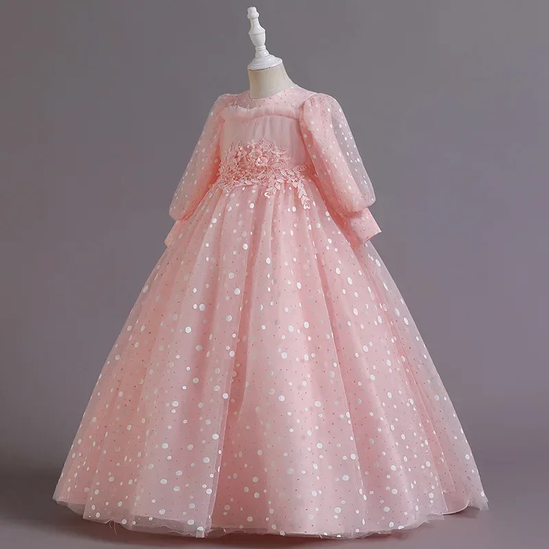 New Princess Children's Long-Sleeved Puffy Occidental Birthday Party Performance Dress Host Dress