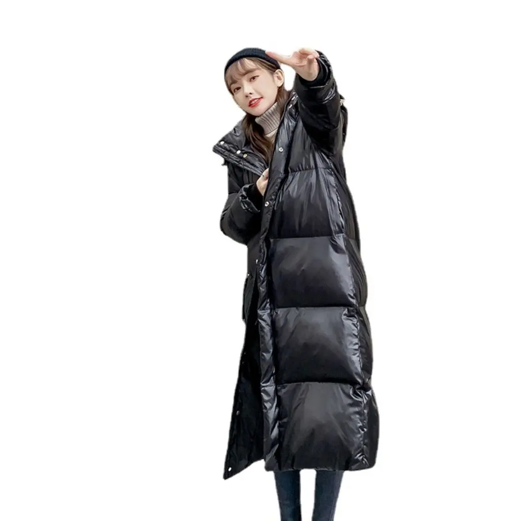 

Women's Mid-Length down Cotton-Padded Jacket Korean Style Thickened Long Over-The-Knee Loose Black Cotton Jacket
