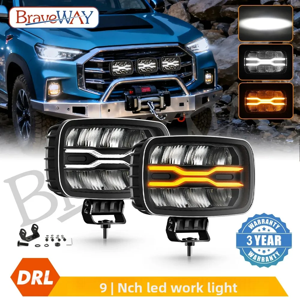 HAOLIDE Led Driving Light 2-Color White Yellow Work Light 9inch DRL off-road use Hi/Lo Beam for Engineering Vehicle Truck SUV