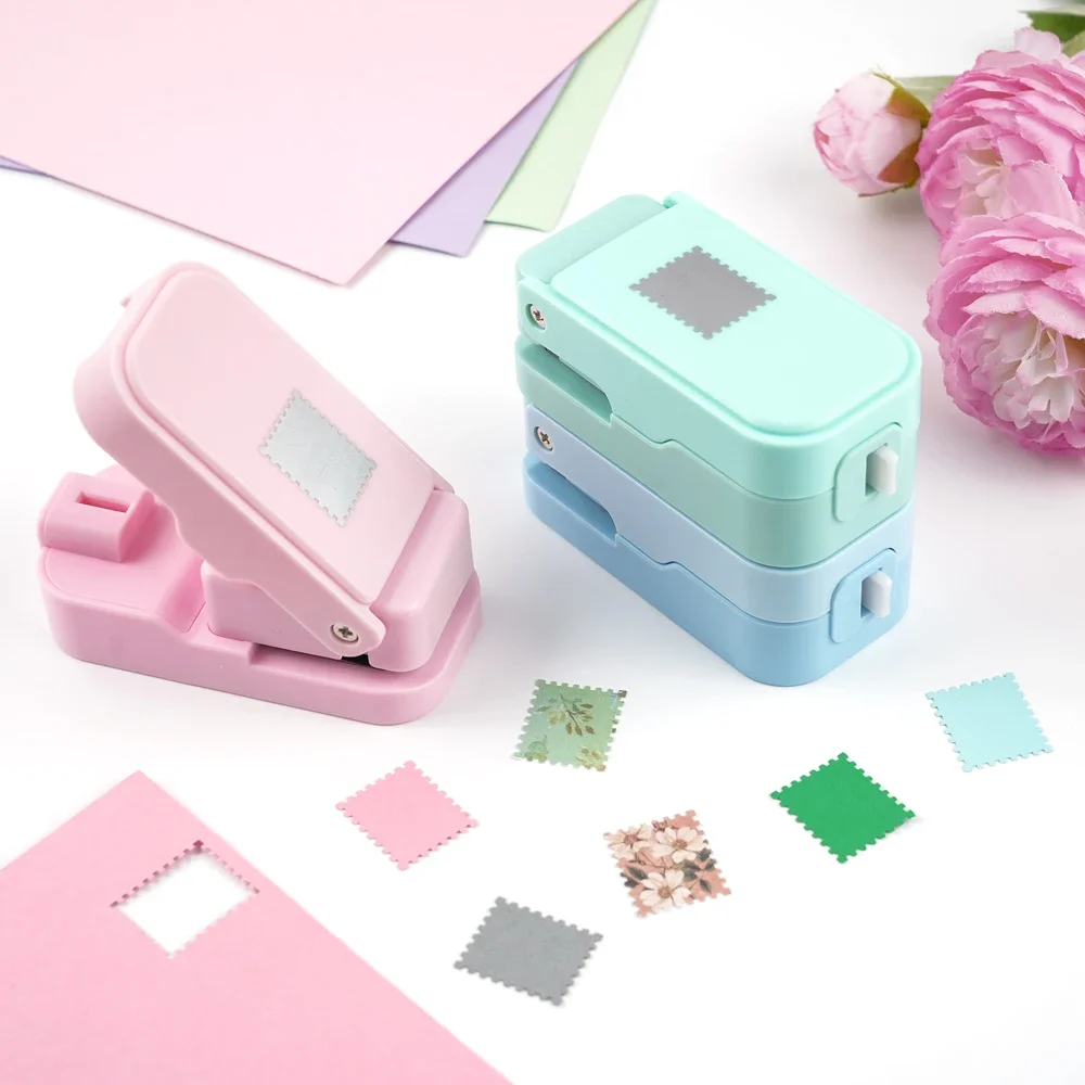 Portable Stackable Stamp Border Puncher Colorful Postage Stamp Edge Paper Punch for DIY Scrapbook Junk Journal Art Craft Project