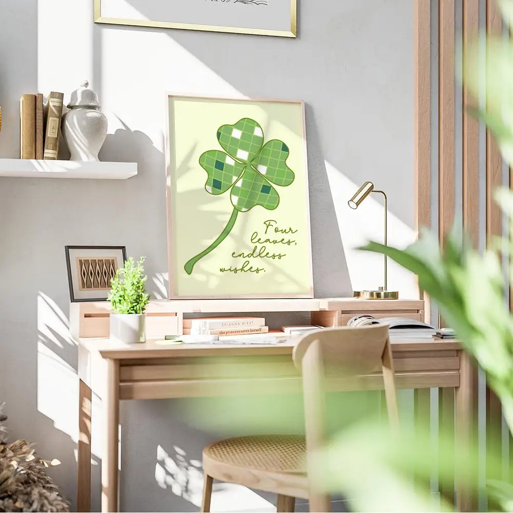 Minimalist Four Leaf Clover Poster Art HD Canvas Advanced Aesthetic Printing Paper Wall Art For Living Room Home Decor