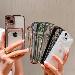 Fashion Plating Clear Wallet Phone Cases For iPhone 16 Pro Max 15 14 13 12 11 16 Plus Shockproof Card Holder Cover Accessories