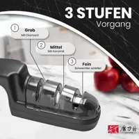 TAIDEA  Professional 3-Stage Manual Sharpener: Coarse/Fine/Polish for Kitchen Knives & Scissors | Portable Grip & Non-Slip Base