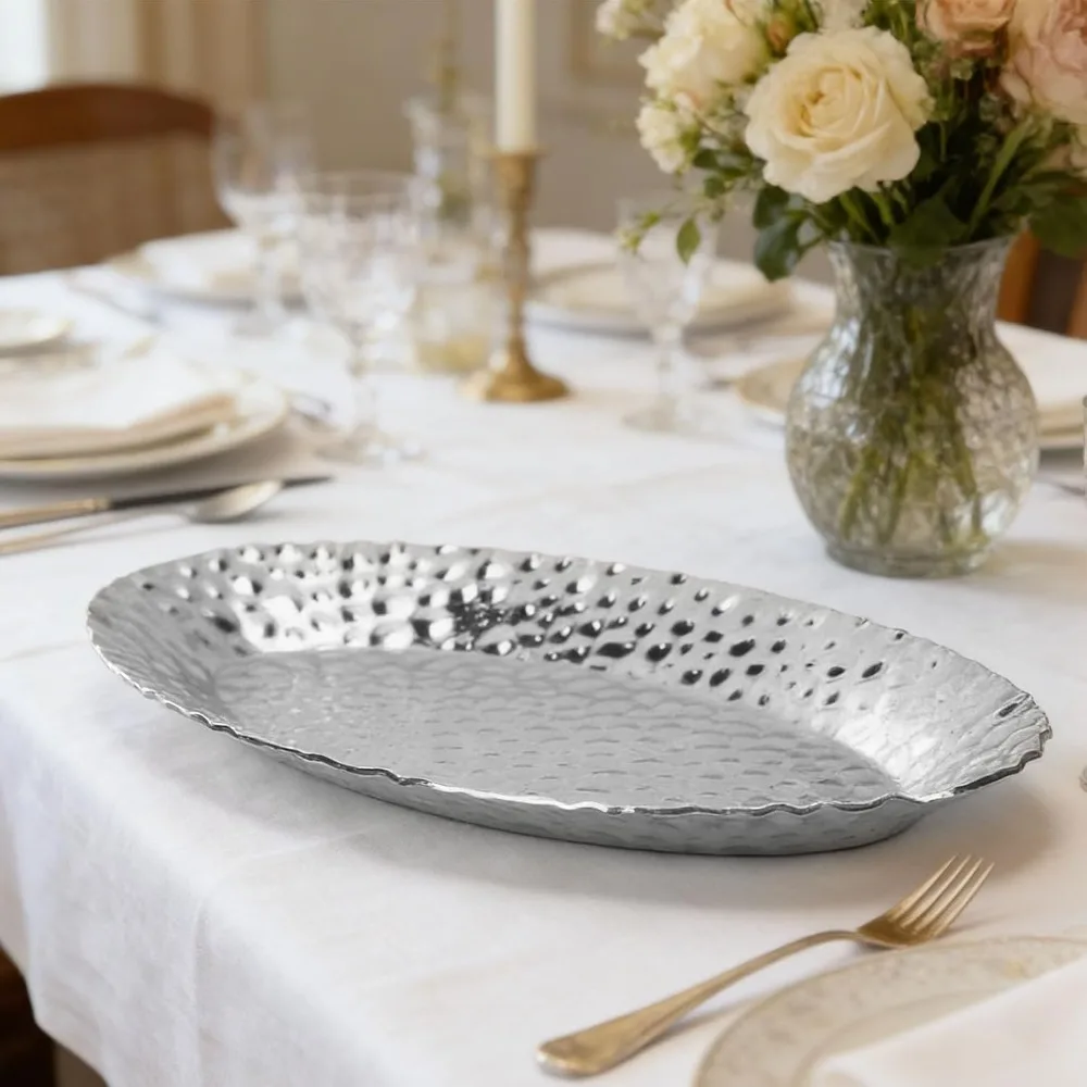 Rustless Steel Decorative Towel Tray Hammered Texture Polished Food Tray Raised Edge Practical Dessert Plates Coffee Table