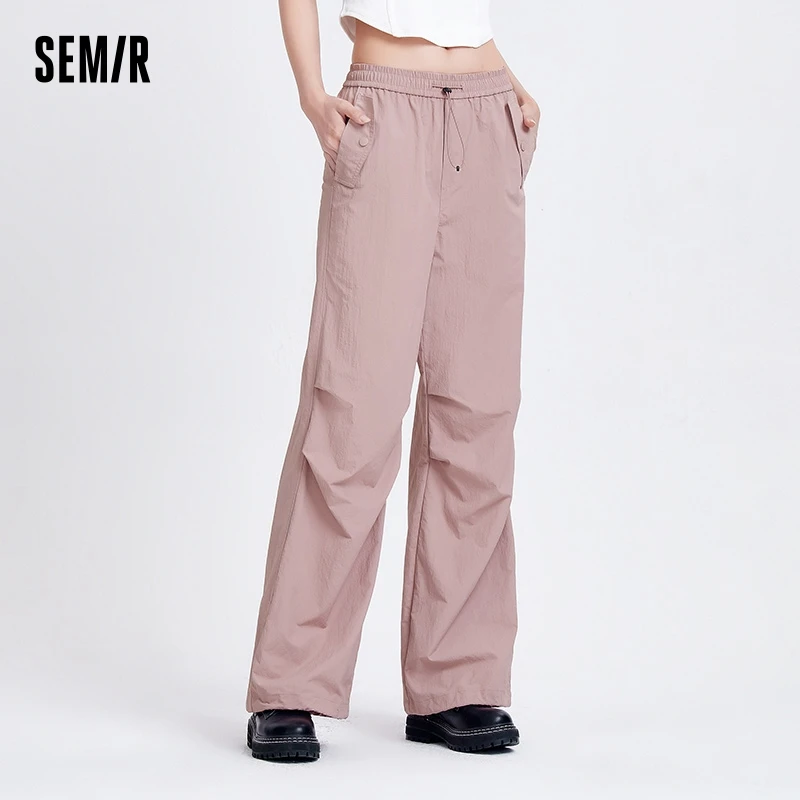 Semir Casual Pants Women Textured Wide Leg Pants 2024 New Summer Elastic Waist Parachute Pants High Street