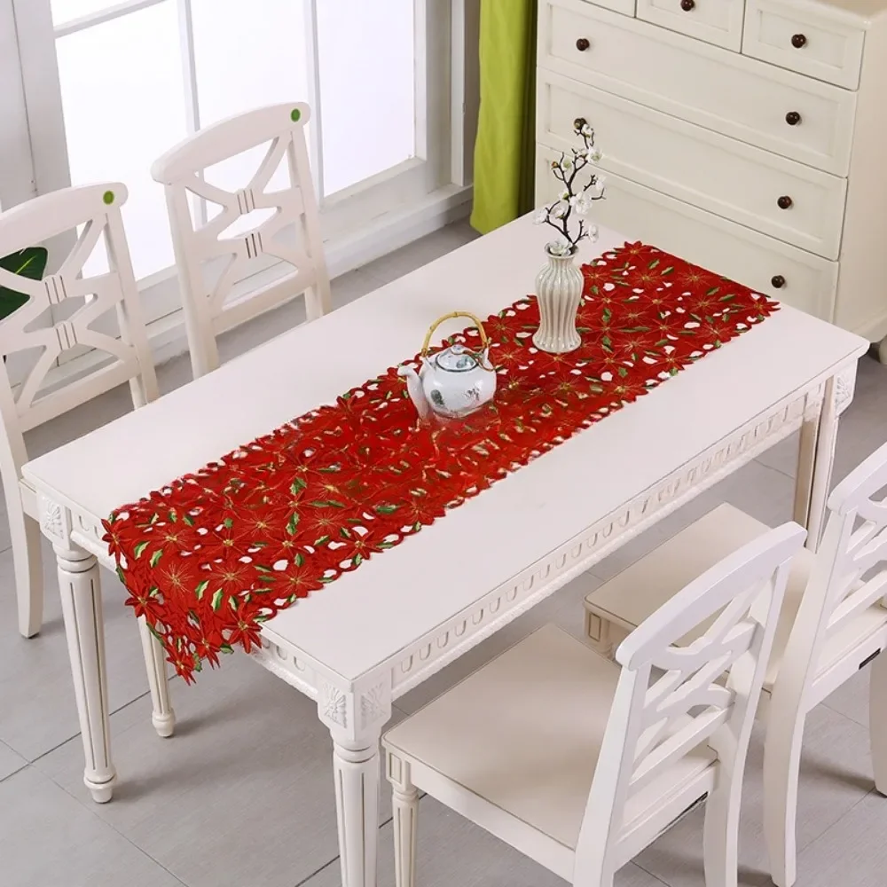 New Christmas Embroidery Christmas Flowers Tablecloth Cutout Tablecloth Placemats Table Runners Christmas Decorations 3 Styles