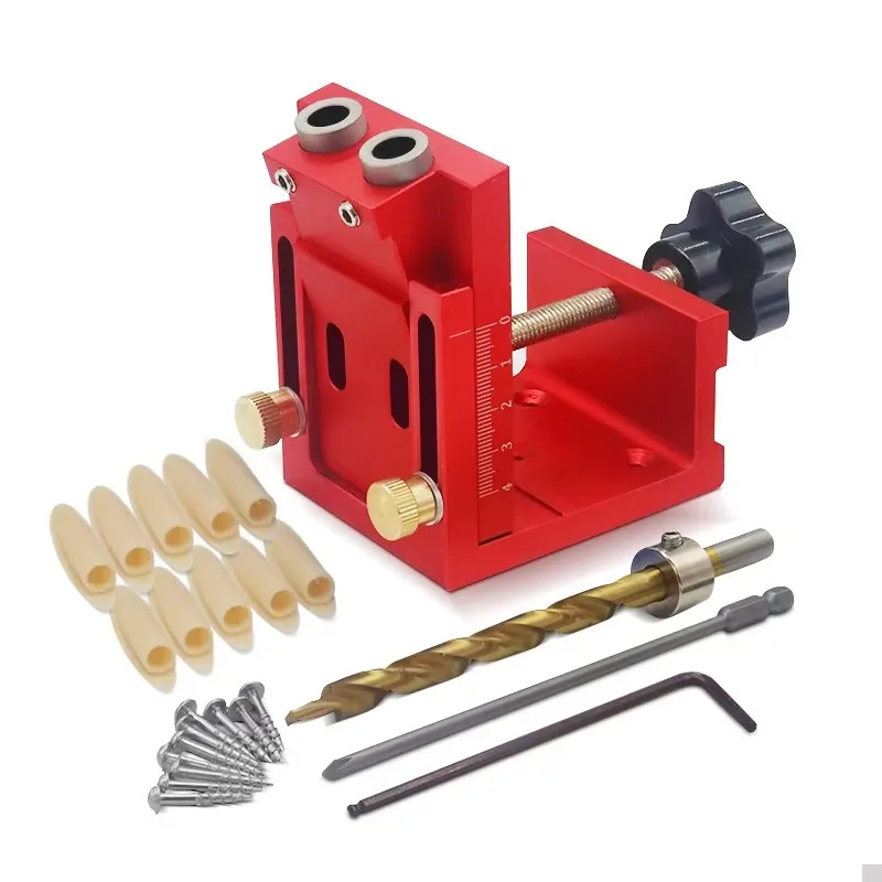 1Set Pocket Hole Drill Guide Dowel Jig Oblique Hole Locator Drilling Kit Aluminium Woodworker DIY Tools with 9mm Drill Bit