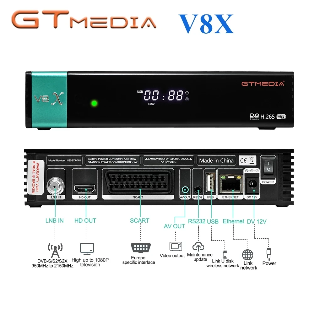 Gtmedia V8X Mars Satellite Tv Receiver Dvb S/S2/S2X 1080P Hd Built-In 2.4g Wifi Ca Card Slot 2.4g Wifi Smart Media Set Top Box