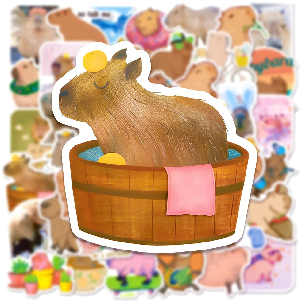 10/50ชิ้นน่ารักสติกเกอร์การ์ตูน capybara ติดตู้เย็นกีตาร์แล็ปท็อปกระเป๋าแล็ปท็อปโทรศัพท์กีตาร์สมุดภาพสติกเกอร์เด็ก