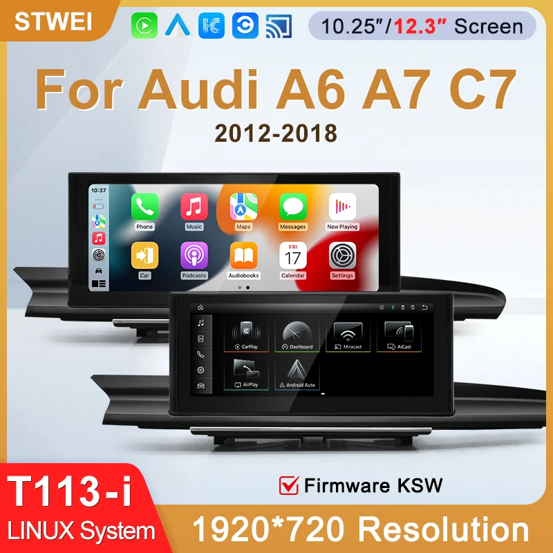 STWEI 2026 Neues Linux-System 10,25 12,3 Zoll Für Audi A6 A7 RS6 RS7 C7 Kabelloses CarPlay Auto-Videoplayer Bluetooth Kabelgebunden