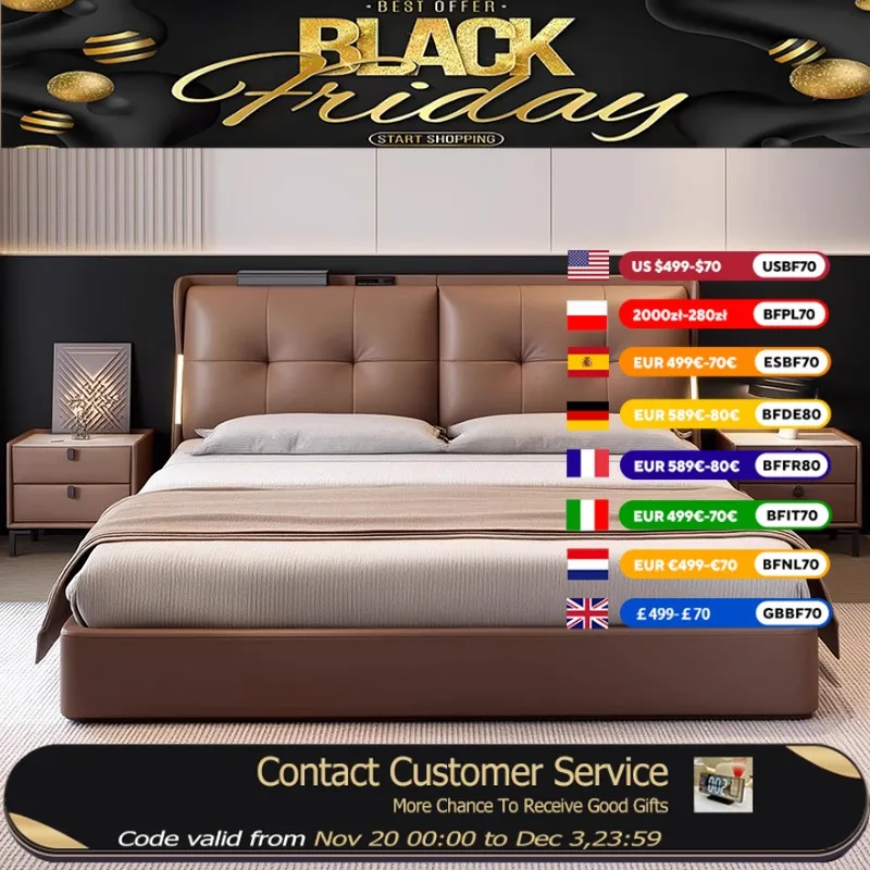 

Minimalist Brown Double Bed Base Design Leather Modern Cheap Double Bed Storage Luxury High Cama Matrimonial Bedroom Furniture