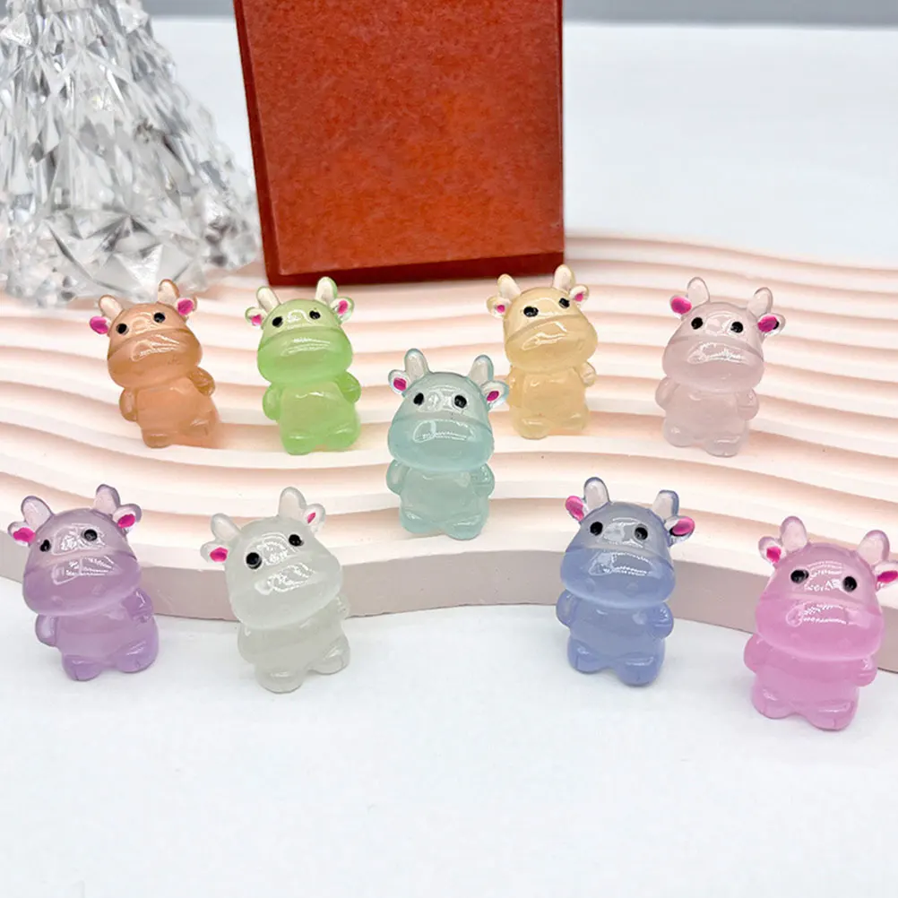 

24pcs Luminous Zodiac Cow Figurines Resin Mini Animals Night Glow Decor for Garden Micro Landscape Accessories