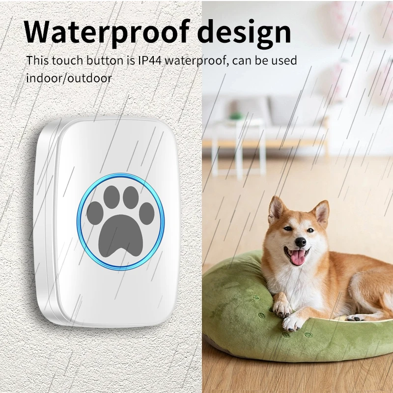 CACAZI Wireless Doorbell for Dog Pets Waterproof Dog Doorbell Bell for Toilet Training Sensor Motion Touch Button Pet Doorbell