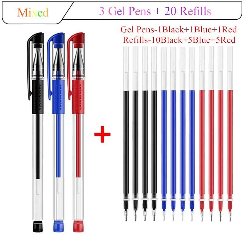 0.5mm Gel Pens & Refills Set Needlepoint Tip Black Blue Red Refills Quality Students School Office Stationery Supplies