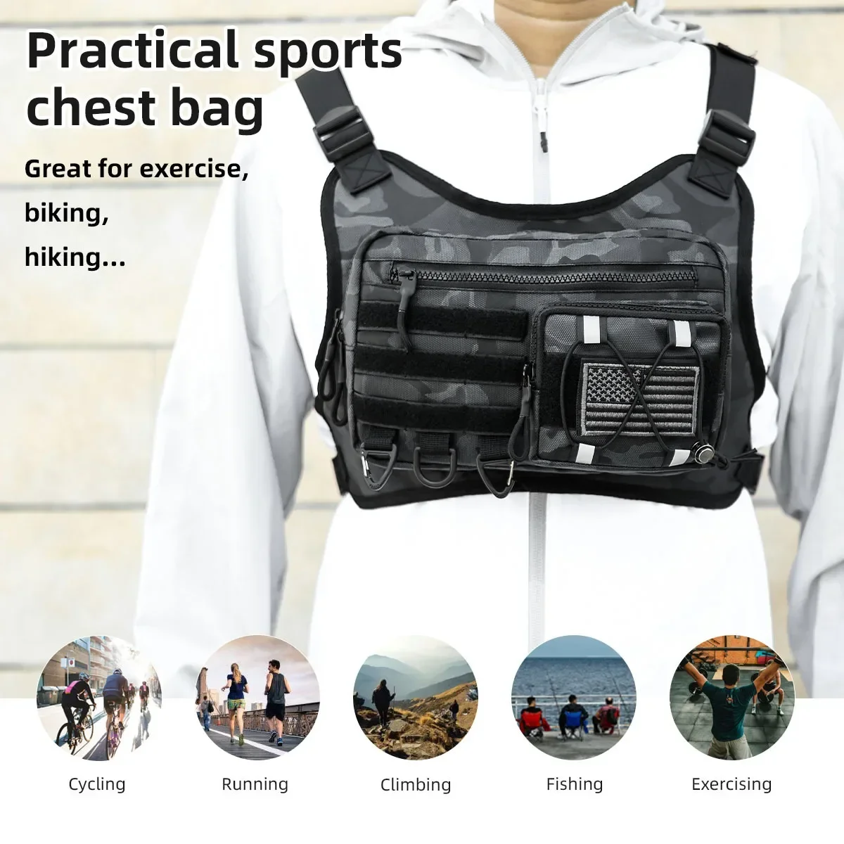 Outdoor Chest Bag Men's Multifunctional Training Running Fitness Bag Mobile Phone Bag Shoulder Suitable for Sports Hiking