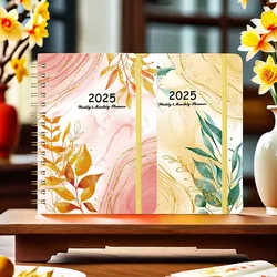 2025 Plan Calendar Diary Coil Notebook A5 Weekly Notebook Planners Budget Planner Flower Pattern 140 Pages Book (2025.1-2025.12)