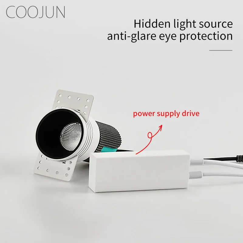 COOJUN LED Borderless Spot Light 7W Ra93 110-240V COB Deep Anti-dazzle Embedded Ceiling Spotlight Hidden Downlight Indoor Lights