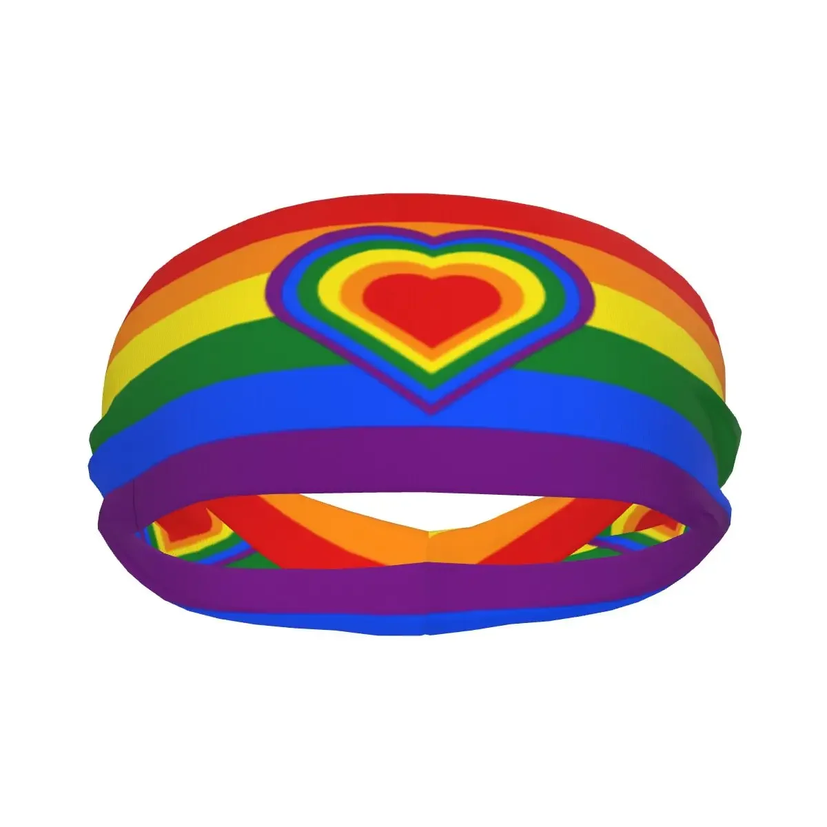 Custom Rainbow Flag With Hearts Sport Headbands for Women Men Stretchy Moisture Wicking Gym Sweatband