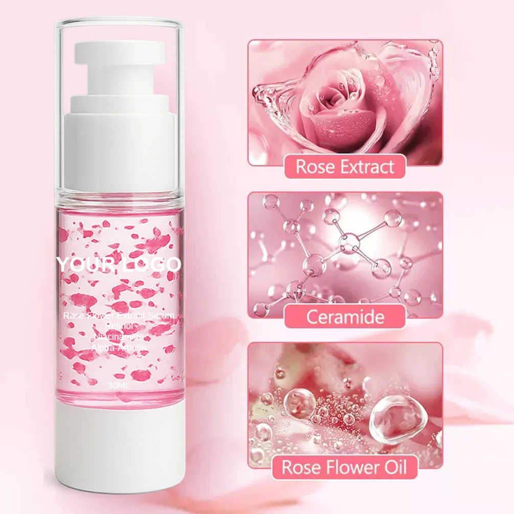 プライベートラベル 30ML ローズフェイスセラム カスタムロゴ入り ヴィーガン クルエルティフリー メイクアップ 卸売 バルク 通常のスキンケア