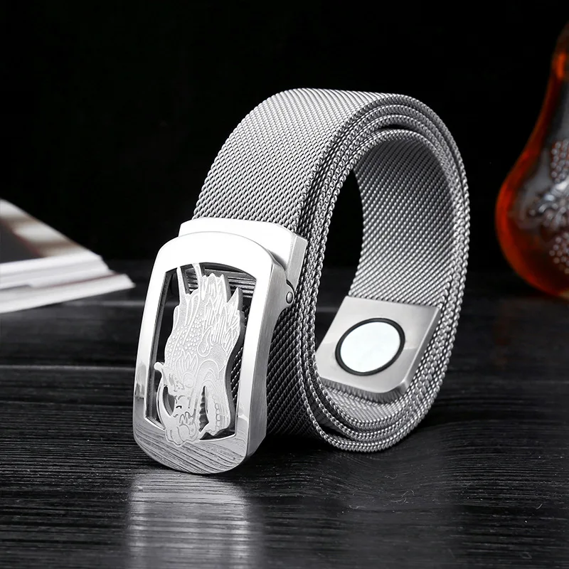 

95-135CM Men's Stainless Steel Belt, Mesh Belt, Woven Fashionable Outdoor Metal Self-defence Belt, Men's Oversized Trousers Belt