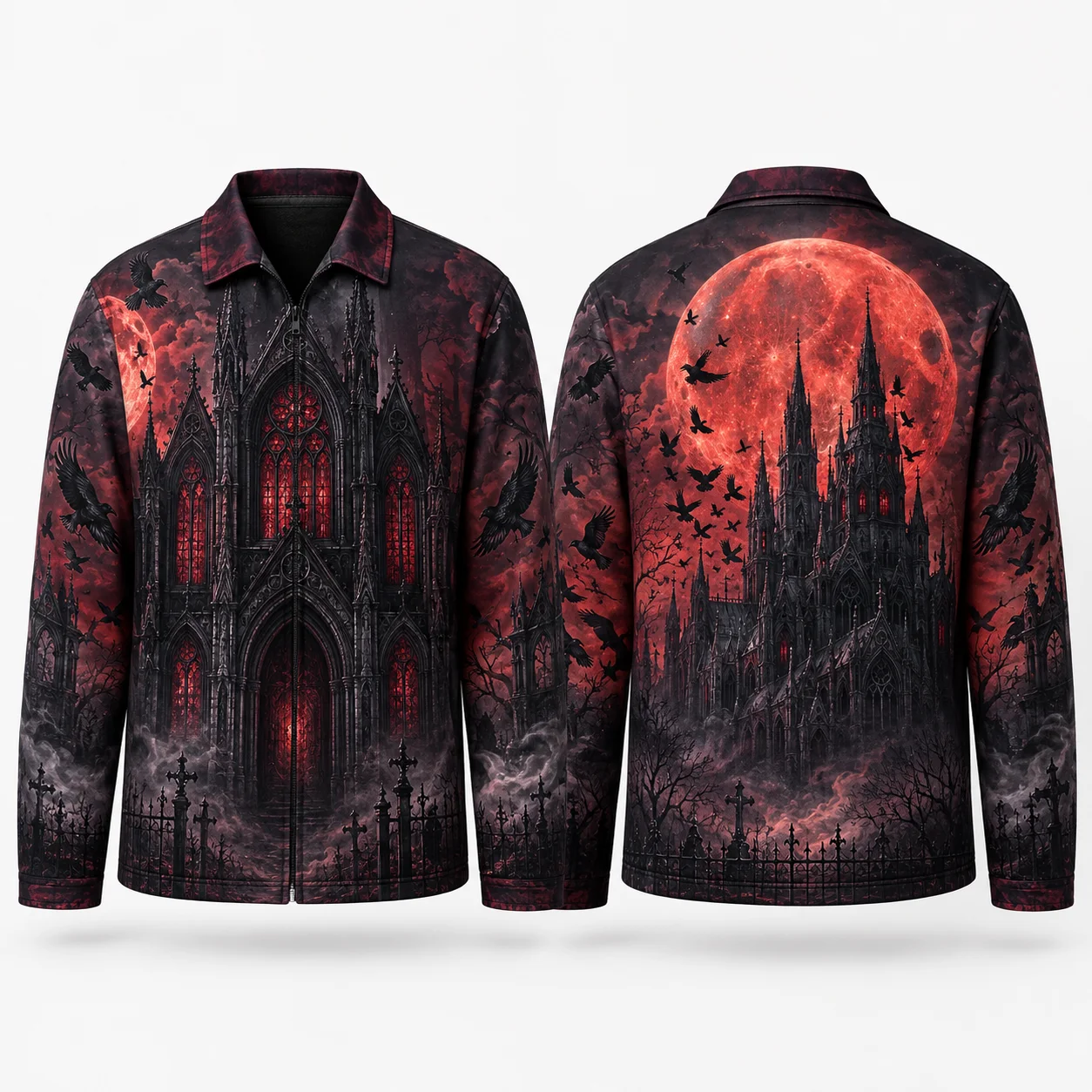 New Men Gothic Cathedral 3D Print Jacket Ice Castle Snow Church Graphic Jackets Fantasy Winter Coat Zip Up Gothic Streetwear