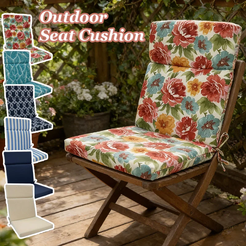 

1PC Waterproof Double-Sided Geometric Floral Striped Chair Cushion Integrated Seat Backrest For Patio Dining Office Home Garden