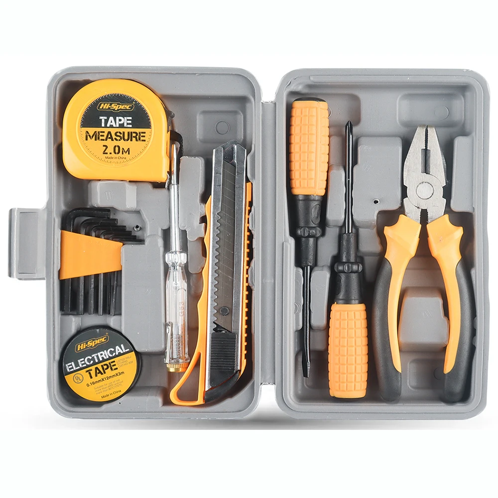 

13 в 1 набор многофункциональных ручных инструментов для домашнего ремонта плоскогубцы рулетка молоток гаечный ключ Отвертка желтая фурнитура с ящиком для инструментов