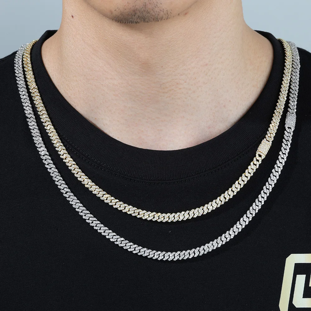 

ESKEEM 6MM Width Iced Out Cuban Chain Bling Necklace CZ Golden Miami Cuban Link Chain For Women Men's Hip Hop Jewelry Gifts