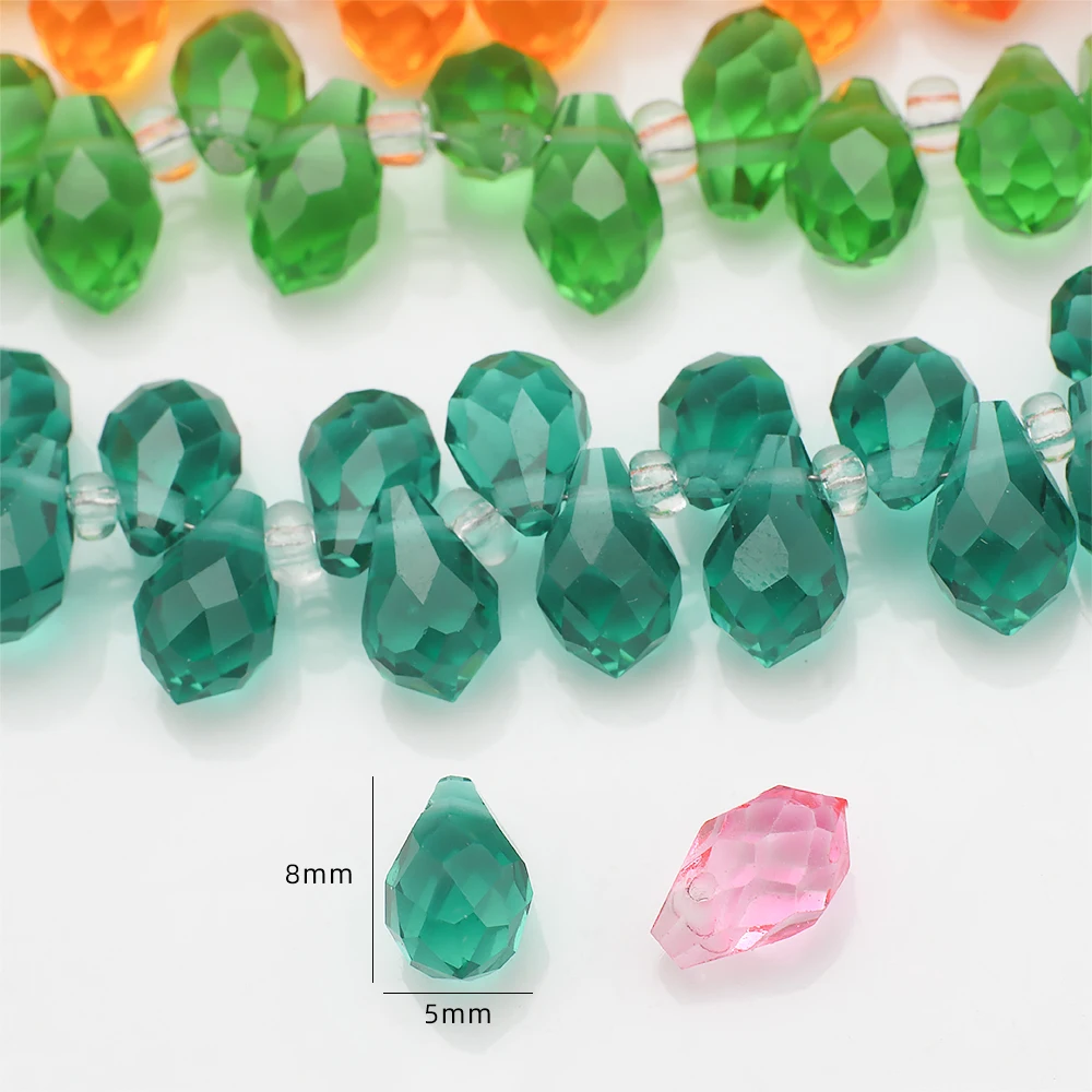 95Pcs/Lot 5x8mm Green Side Hole Water Drop Crystal Glass Loose Beads Pear Shape DIY Jewelry Making Bracelets Necklaces Earrings