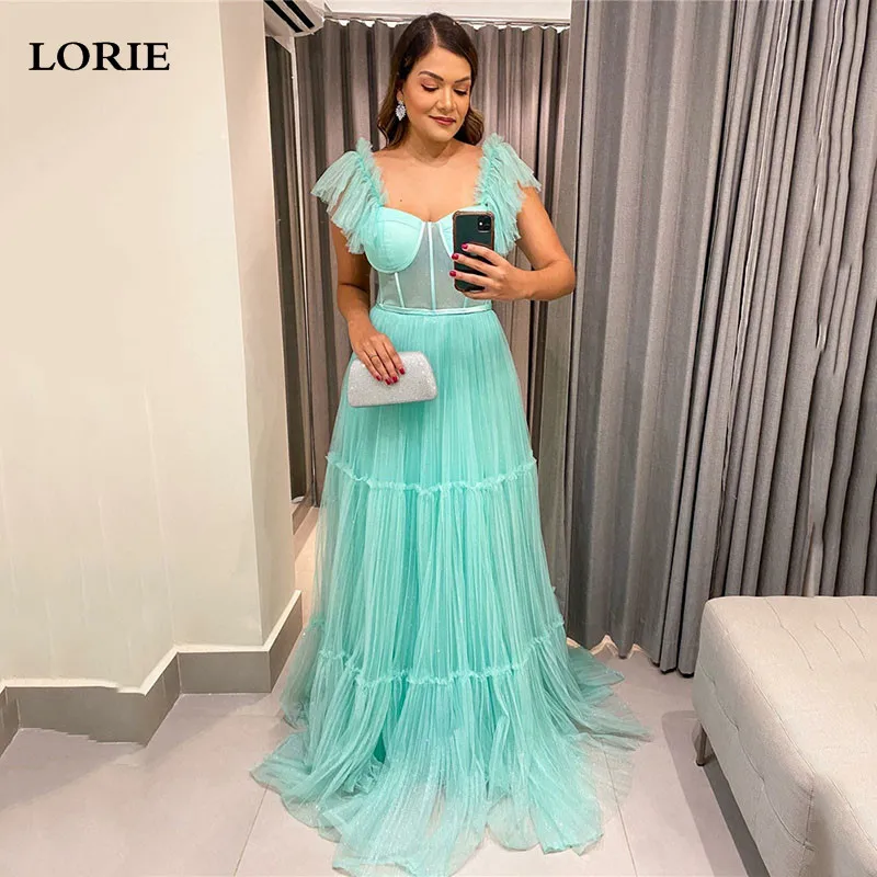 

LORIE Mint Green Prom Dresses A Line Peach Sweetheart Neck Tulle Party Dress Floor Length Side Split Party Gowns 2023