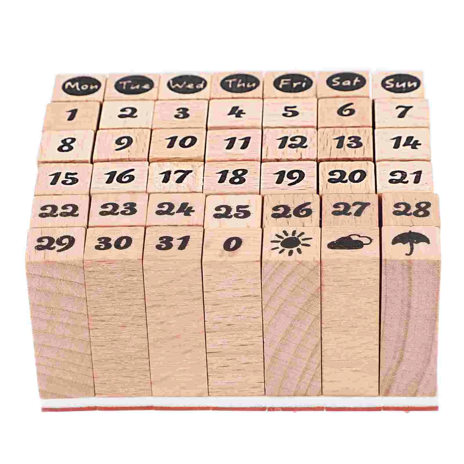 42 Pcs Hand Stamp Wooden Monthly Week Vintage Stamps Handcraft Retro Decorative Journal Number Months Carved Books