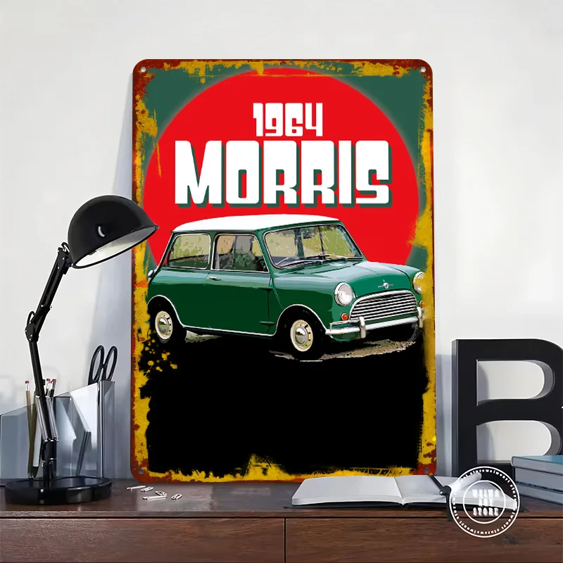 1964 Morris UK Car Cooper Printed Poster Customized Wall Art Retro Vintage Metal Tin Signs for Decoration Garage Room Ornaments