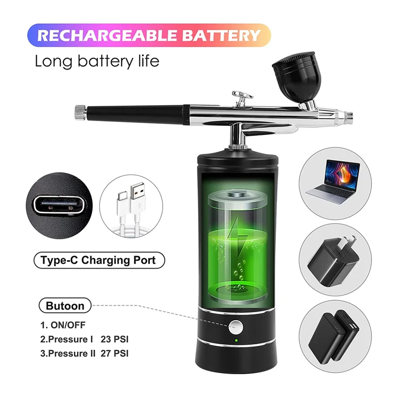 

High Quality-Air Brush Nail Oxygen Injector Mini Air Compressor Kit Paint Sprayer For Art Tattoo Craft Cake Nano Fog Mist,Air Br