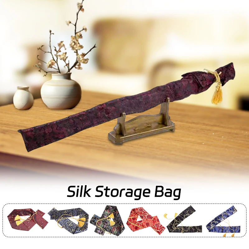 Chinese Style Silks Tote Bags Katana Kendo Bamboo Sword Storage Bag Japanese Katana Protective Pouch Kung Fu Painting Organizer