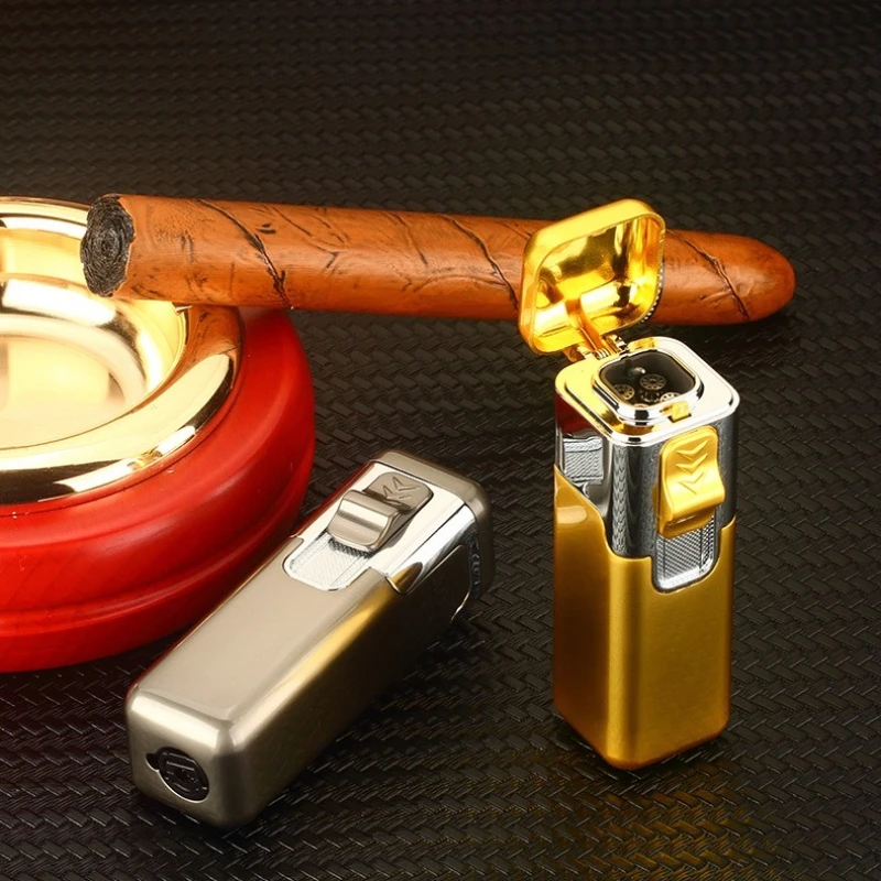 

Luxury Metal Quad Flame Turbo Cigar Lighter Portable Windproof Butane Gas Cigar Lighter Men's High-end Gift Cigar Accessories