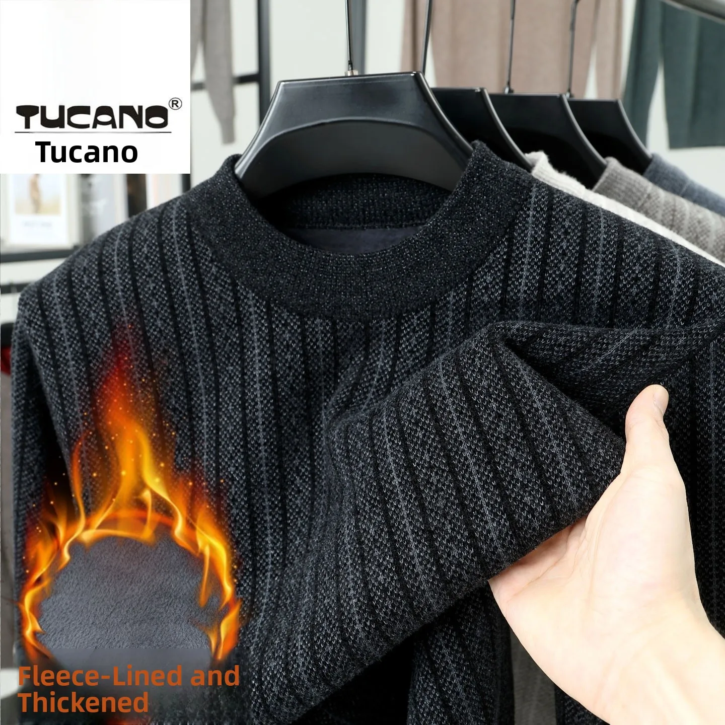 

Thiened f-High Collar Men's Knitted Sweater Wool Blend Casual Warm Inner Wear Casual Sle Soft Fabric Long Sve