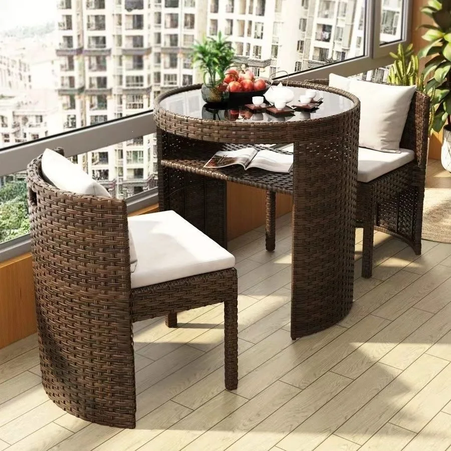 New balcony leisure  combination rattan chair three-piece tea table small household imitation rattan chair coffee