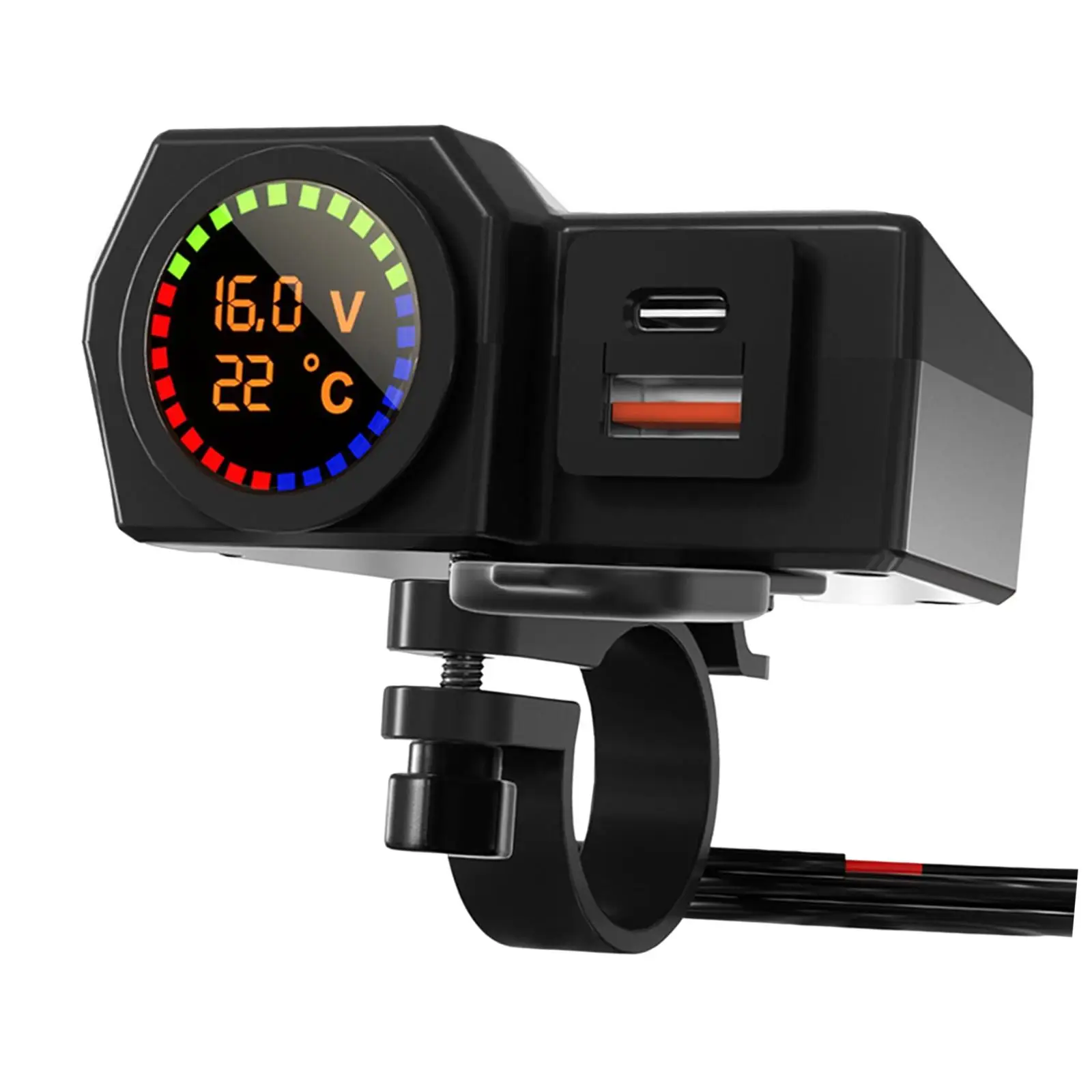 Motorcycle USB Adapter Dual Port Fast Charging Charger Waterproof Handlebar USB C Quick Charge for 12V-24V Universal Motorcycle