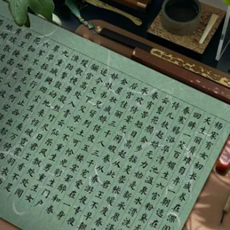 34cm x 10m Calligraphy Long Scroll Paper, Half-Ripe Rice Paper with Square Grid & Vertical Lines for Small Regular Script