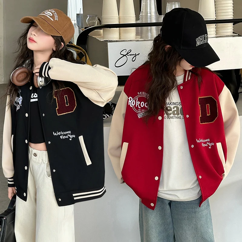 Casual Girl's Spring Autumn Jacket Children Fashionable Baseball Uniform Top for 5 6 7 8 9 10 11 12 13 14 Years Kids Spoty Coat