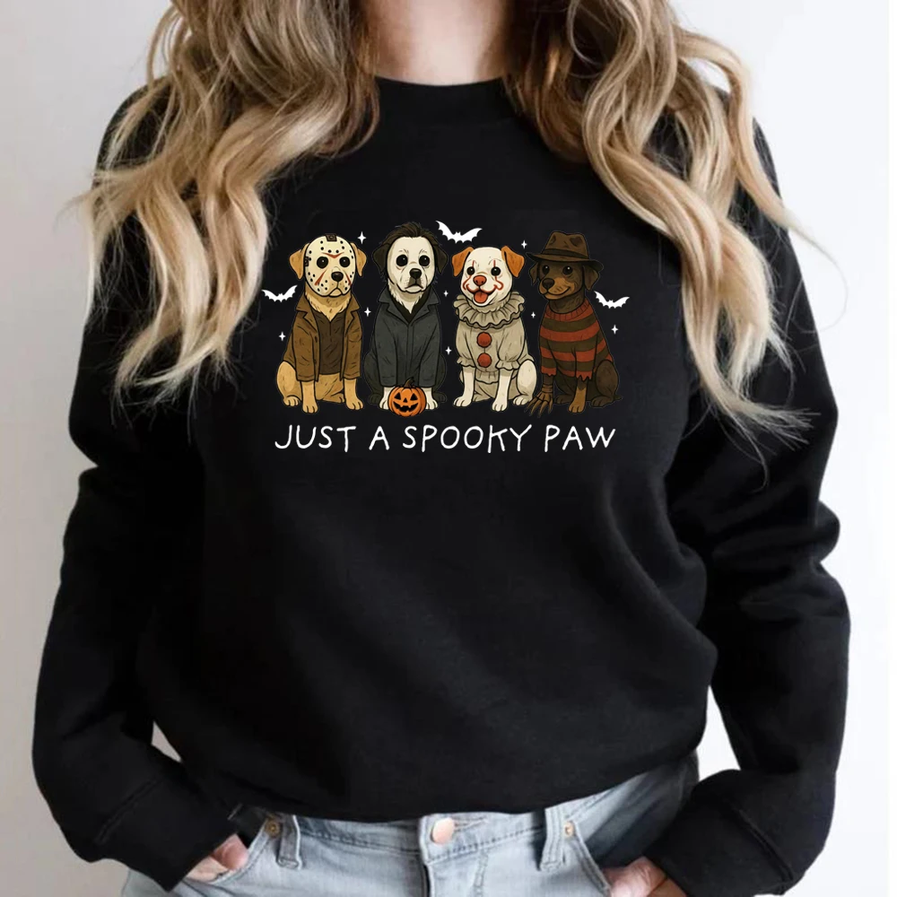 Just A Spooky Paw Sweatshirt Fun Halloween Dog Graphic Hoodies Unisex Long Sleeve Sweatshirts Halloween Horror Dog Hoodie Tops