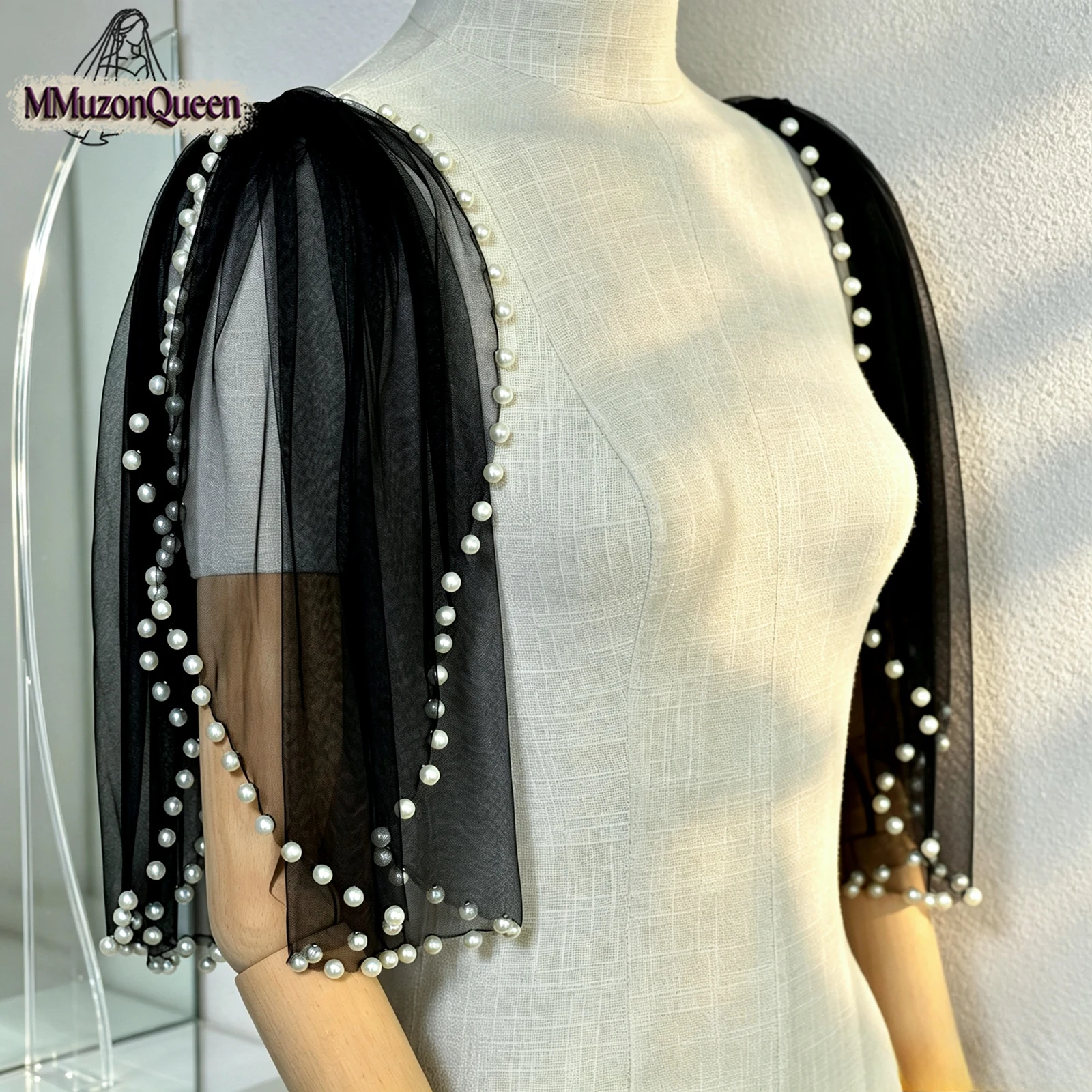 TOPQUEEN Mangas Desmontables Novia Short Bridal Prom Shawl Adorned With Delicate Pearl Trim And Secured With A Safety Pin Vg40a