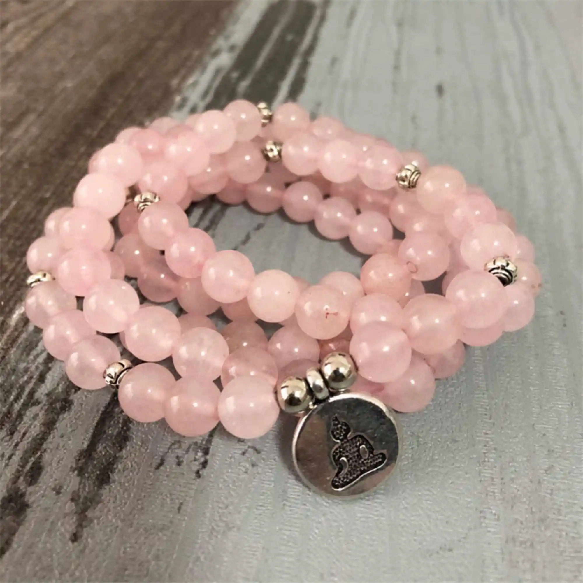 

8mm 108 Pink Crystal Buddha beads Lotus Bracelet pray Relief Women Energy Bohemian Jewelry Artisan Trendy Prayer