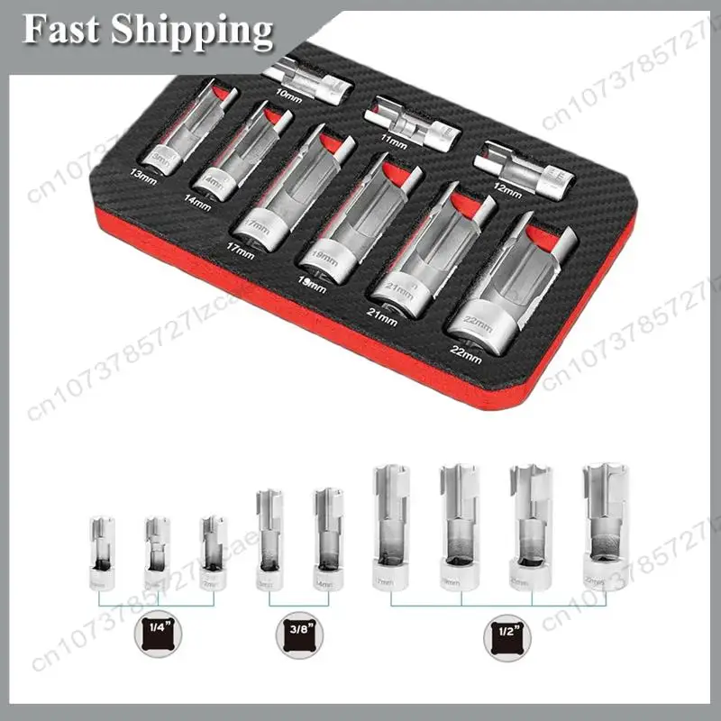 

-A99Z Open Oil Pipe Disassembly Sleeve Slotted Oxygen Sensor Wrench Silver Flare Nut Socket Set Fuel Injection Hexagonal Repair