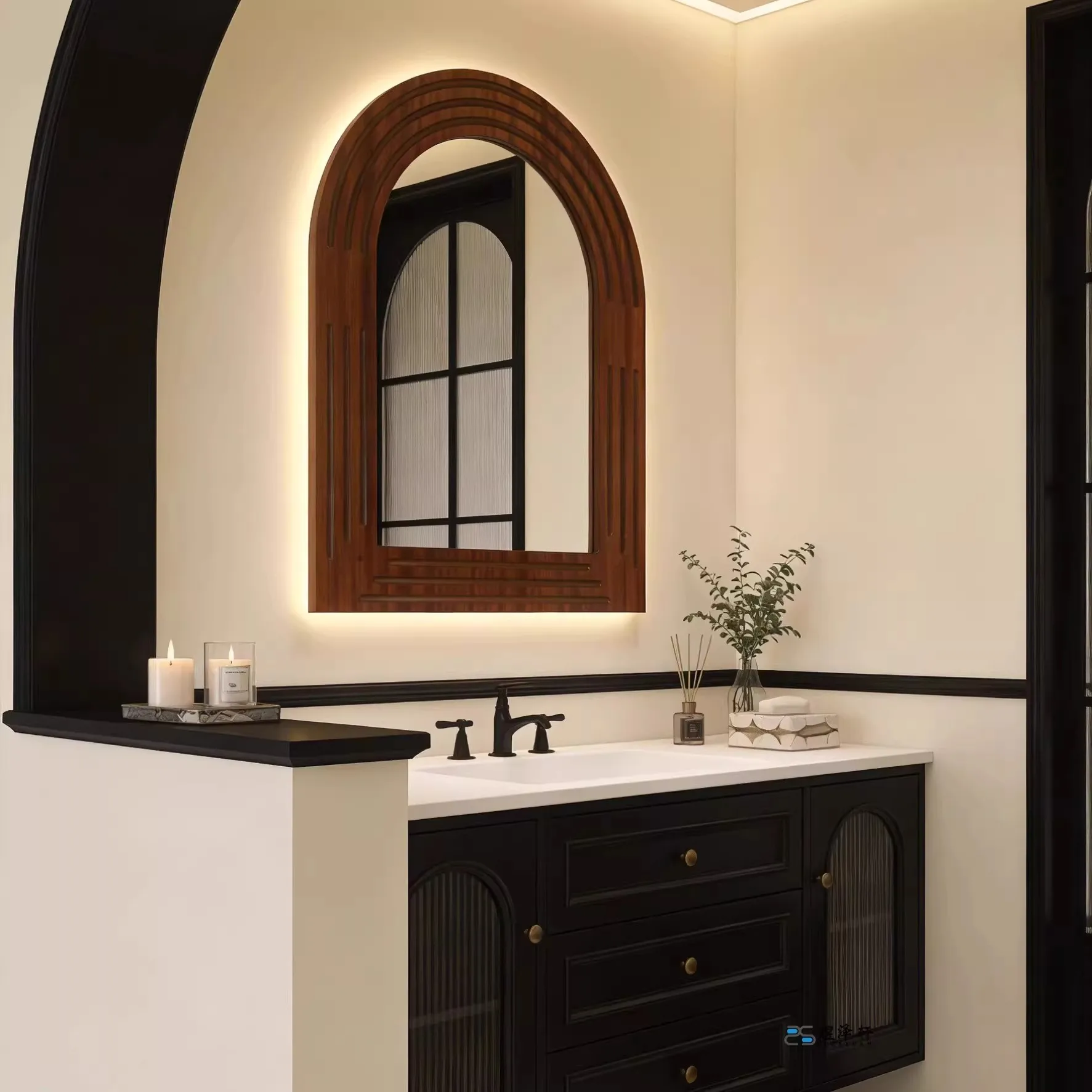 Retro furniture Living Room Fireplace Decoration High-Definition Vanity Mirror  Hotel Bathroom LED Lighted Mirror Customization