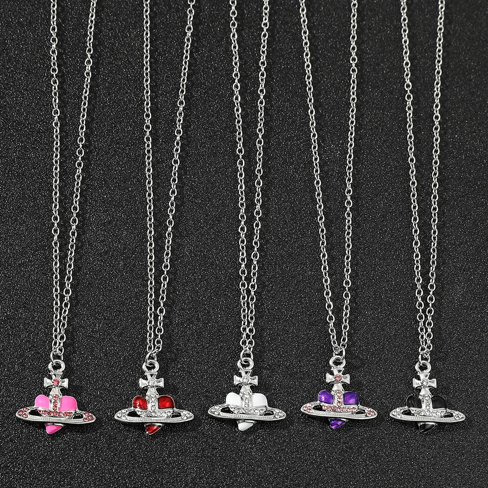 

Колье с планетой Сатурн для девочек, эстетичные серьги-подвески в форме сердца с кубическим цирконием, аксессуары для косплея Осаки Наны