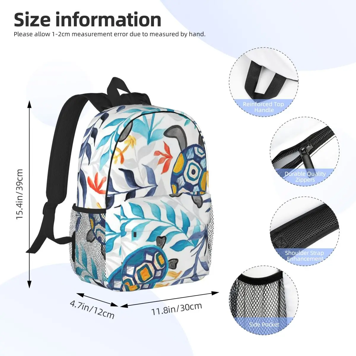 Watercolor Sea Vibrant Rainbow Turtle Backpack Daypack Large Capacity Boys Girls BookBag Shoulder Bags for Children School Bag