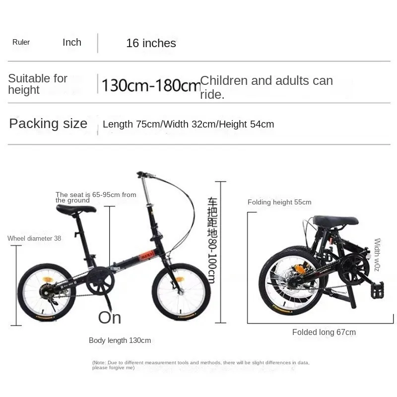 Folding 16-inch Mini Bike Outdoor Portable Riding Adult Bicycle Women\'s Disc Brake Small Wheel Men And Women Speed Bicycle 2024