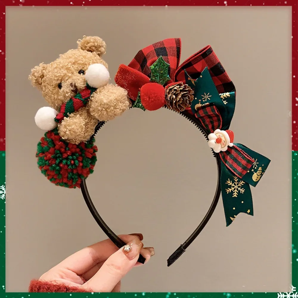 

Christmas Decoration Christmas Headband Elk Hair Hoop Santa Antlers Headband Reindeer Red Bowknot Plush Bow Red Hair Band Girl