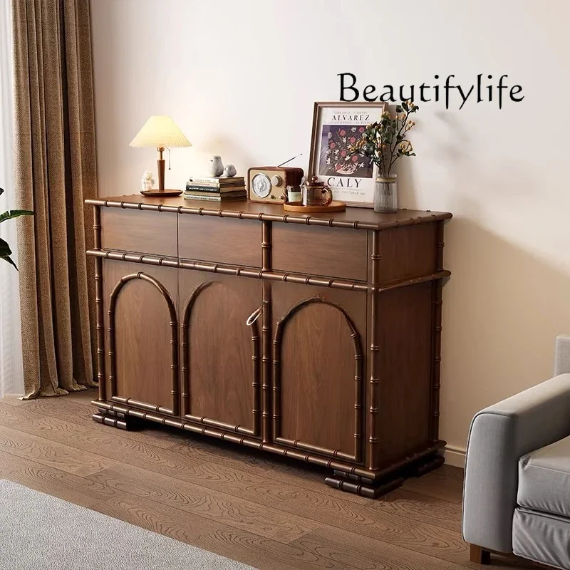 

French Style Antique Entrance Cabinet Solid Wood Vintage Sideboard Cabinet Living Room Wall Storage Side Cabinet